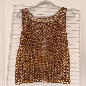 Brown Beaded Sleeveless Top